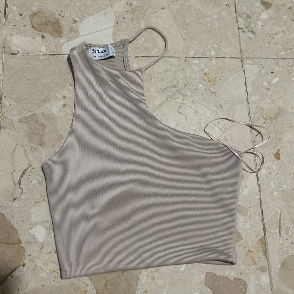Cream top from Bershka with high neck